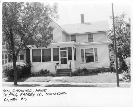 A photo of S. Edward Hall’s house ca. 1990, before it was nominated to the National Register of Historic Places. Public domain.