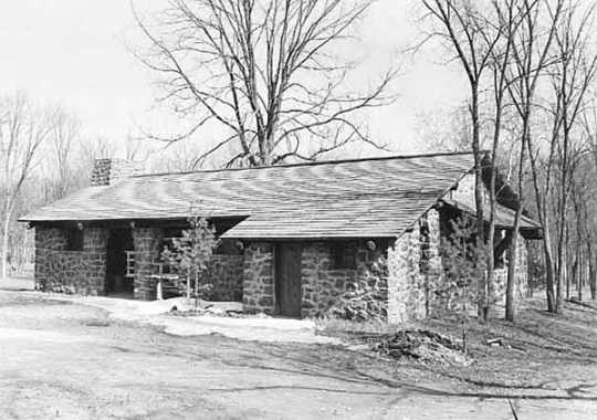 Black and white photograph of a park building, Interstate State Park, ca. 1936.