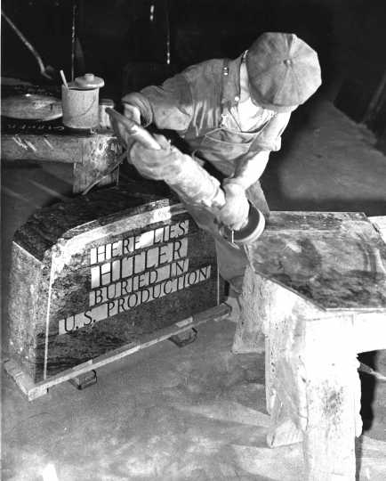 Black and white photograph of Hilter's Tombstone, c. 1945