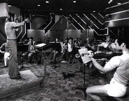 Black and white photograph of the St. Paul Chamber Orchestra recording at Sounds 80 Studio, 1978.