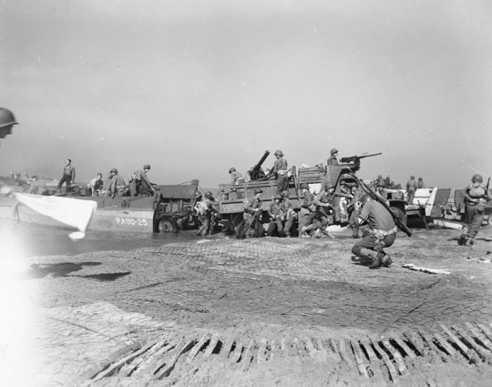 Scene during the invasion of Italy at Salerno Bay