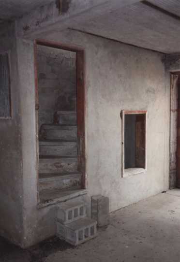 Color image of the steps inside Schott Barn, c.1985.