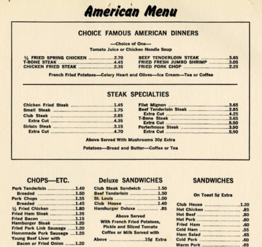 Section of the menu at Joe Huie’s Café
