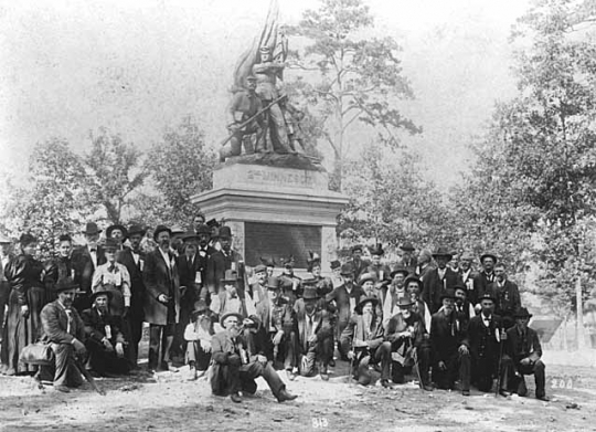 Second Minnesota Volunteer Infantry veterans at dedication of monument to Second Minnesota, Snodgrass Ridge, Chickamauga, Georgia.