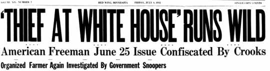Headline from the Organized Farmer, July 8, 1932.