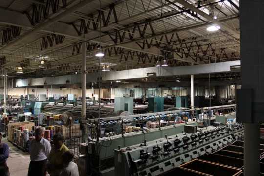 Color image of spinning frame and roving areas of the Faribault Woolen Mills Company, 2011.