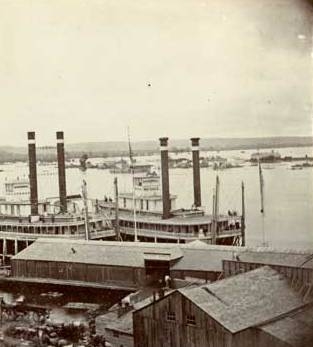 Steamboats Itasca and War Eagle at the St. Paul levee, 1859.