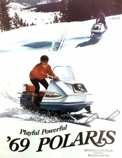 : Sales brochure featuring the 1969 Polaris Mustang. From “Pamphlets relating to snowmobiles and snow cruisers, 1939–.” Pamphlets collection (TL234), Minnesota Historical Society, St. Paul.