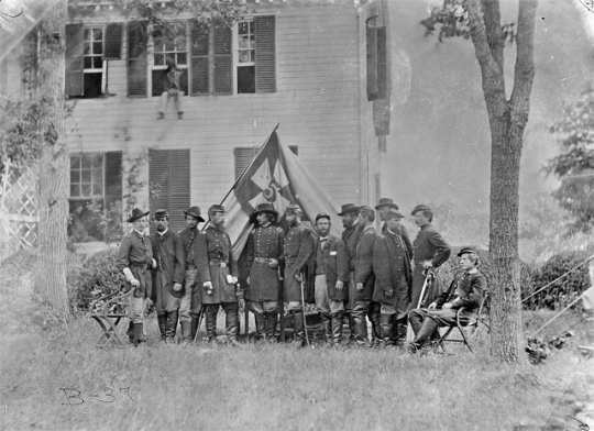 Black and white photograph of G. K. Warren and staff, ca.1863–1865. Photographed by Matthew Brady.