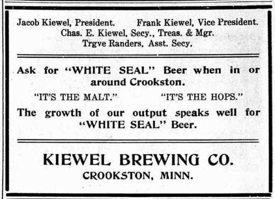 Advertisement in Both Sides newspaper for White Seal Beer from Kiewel Brewing Company, November 12, 1914.