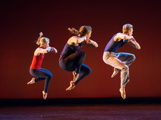 Zenon Dance Company (red trio) performing in Cuba
