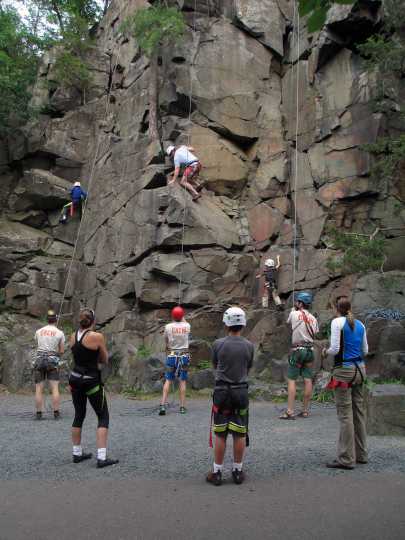 Color image of rock climbers at Interstate State Park, 2014.. Photograph by Minnesota Department of Natural Resources Staff.