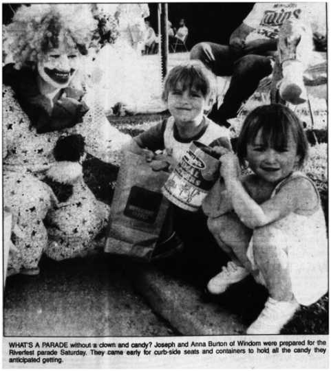 Joseph and Ann Burton with a clown at Riverfest 1990