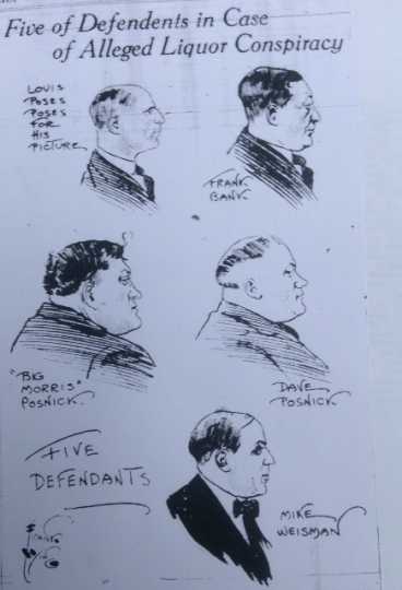 Sketch of defendants in Winnipeg Liquor Conspiracy from the Minneapolis Tribune, 1920