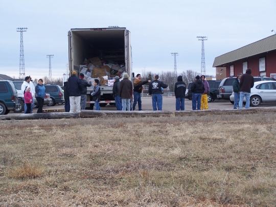 Volunteers with donations