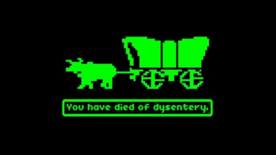 Screenshot from the original Oregon Trail computer game, ca. 1980s. Image by Gameloft, MECC. 