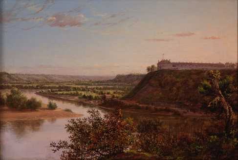 Oil on canvas painting of Fort Snelling created c.1855.