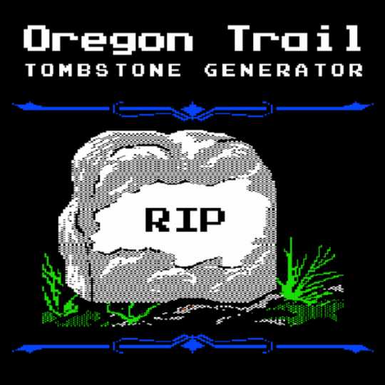 Screenshot of a gravestone in the original Oregon Trail computer game, which players could fill out with their own text, ca. 1980s. 