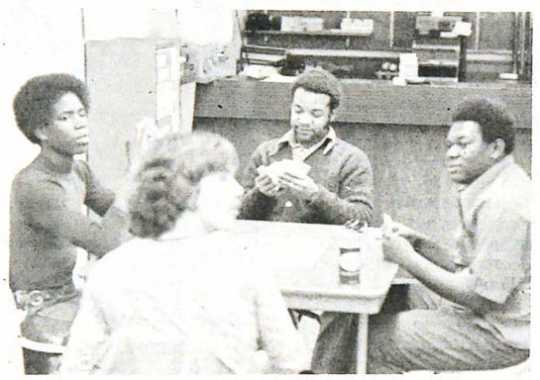 Black and white photograph of students at Gustavus Adolphus College c.1972.