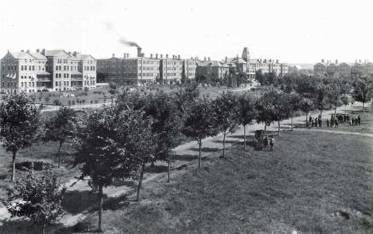 Black and white photograph of Rochester State Hospital. 