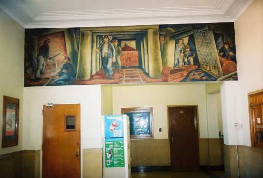 Color image of Iron Ore Mine, Elsa Jemne’s mural for the Ely Post office, 1940. 