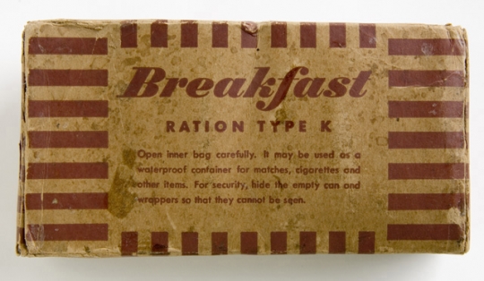 Photograph of the front of a World War II K-ration issued to a Minnesota soldier