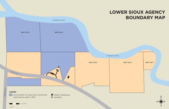 Map of land transfered by the Minnesota Historical Society to the Lower Sioux Indian Community in 2022