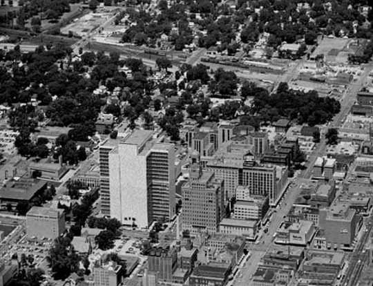 Aerial view, Mayo Clinic and surrounding area, Rochester