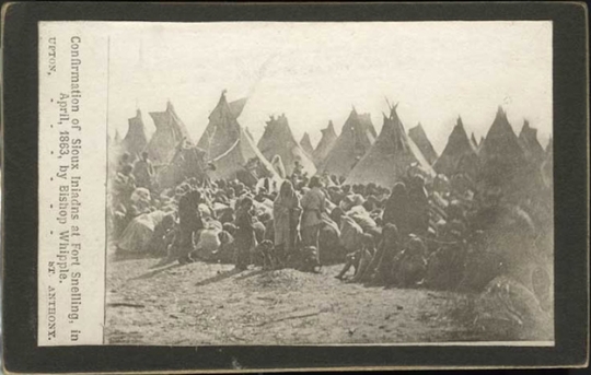 Black and white photograph of the confirmation of Dakota at Fort Snelling, 1863.