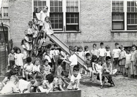 Black and white photograph of the playground at the Jewish Educational Center in St. Paul, 1946.