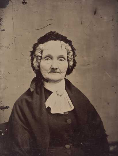 Black and white tintype photograph of Elizabeth Ayer, c.1870.