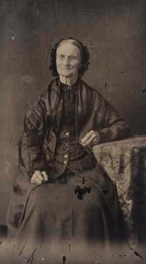 Black and white tintype photograph of Elizabeth Ayer, c.1880.