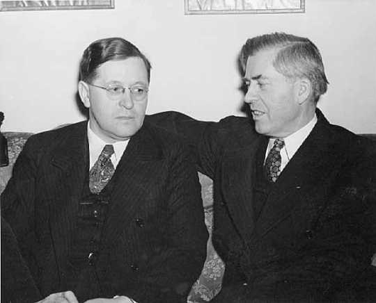 Black and white photograph of Governor Elmer Benson with Vice President Henry Wallace, c.1939.