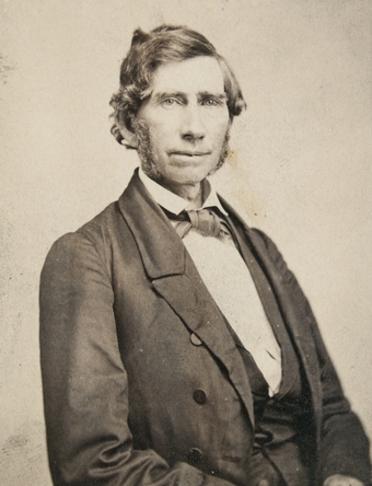 Black and white photograph of Stephen R. Riggs, 1862. Photographed by Whitney’s Gallery.