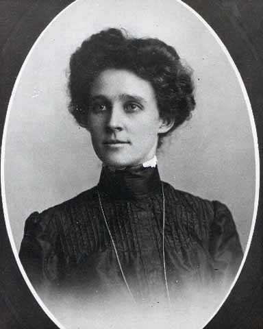 Black and white portrait of Mary Gibbs, commissioner of Itasca State Park and the first woman in the U.S. to hold the position of park commissioner, 1903.