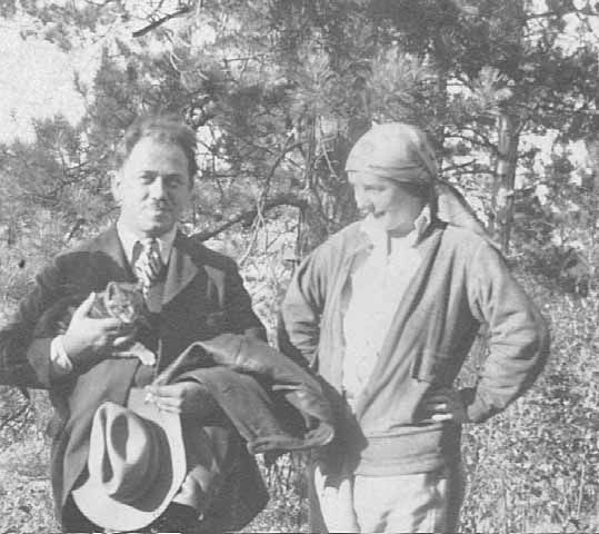 Black and white photograph of Clement Haupers and Elsa Jemne at Big Sand Lake, c.1929.