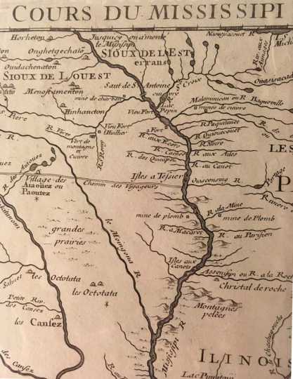 Detail of a map of land claimed by France for King Louis XV