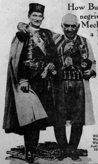 Black and white photograph of Count Rovigno (left) with an unidentified man, possibly Nicholas I, King of Montenegro, c.1922.
