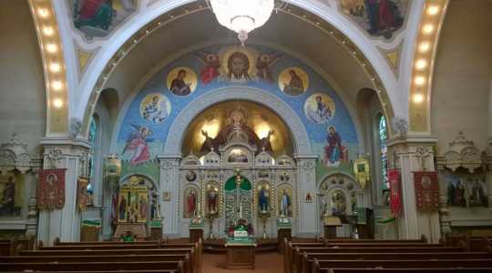 Color image of the sanctuary inside St. Mary’s Orthodox Cathedral in Minneapolis. Photographed by Paul Nelson on June 10, 2014.