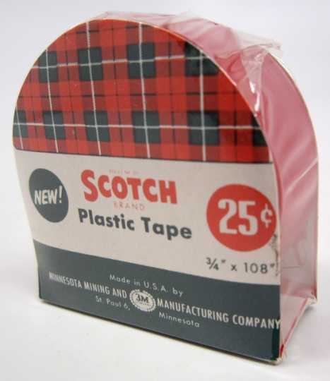 photograph of a plastic wrapped container of Scotch household tape