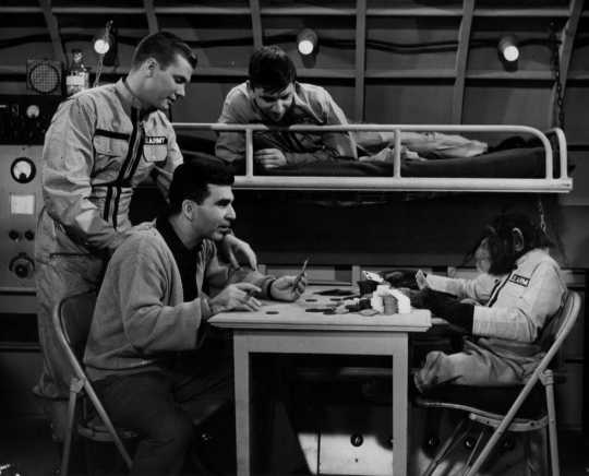 Max Shulman (seated) on the set of The Many Loves of Dobie Gillis, with Dwayne Hickman (left) and Bob Denver (above), ca. 1960, courtesy of Martha Rose Shulman.