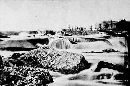 Black and white photograph of St. Anthony Falls taken c.1860.