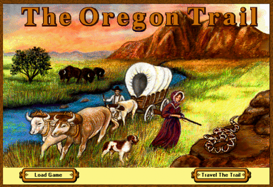 Screenshot from opening menu of Oregon Trail for Windows, 1995. 