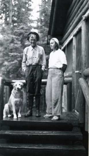 Black and white photograph of Dorothy Molter and Bill Berglund, ca. 1930s.