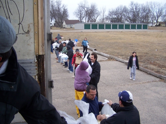 Volunteers unloading donations in Worthington