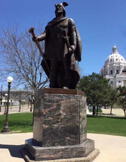 Sculpture with Morton gneiss base on the Minnesota State Capitol grounds